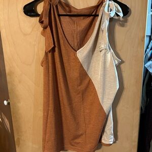 Two-Tone Sleeveless Top with Bow Accents